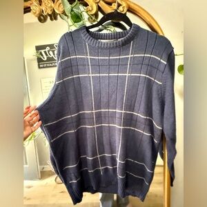 Armenta Navy Plaid Crewneck Sweater